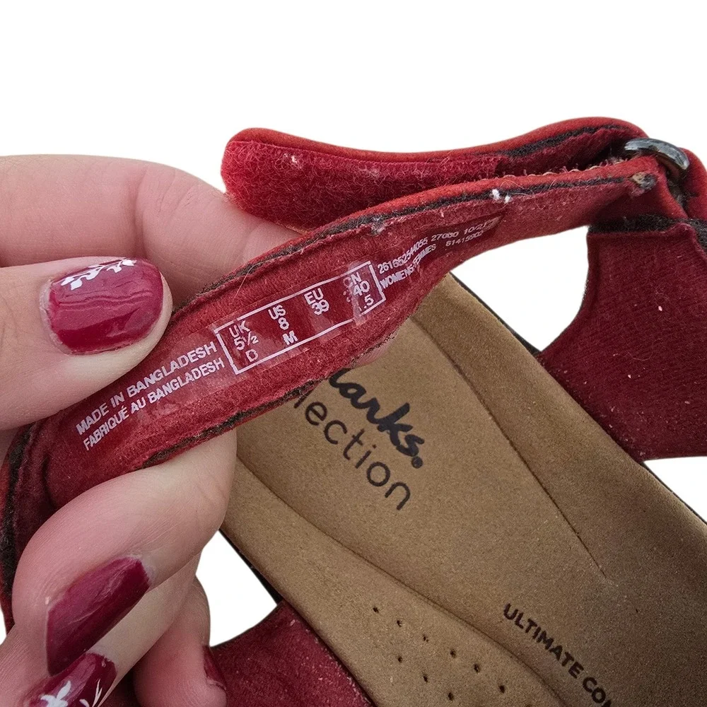 Clarks Collection Womens Red Leather Slingback Wedge Sandals Size 8 M